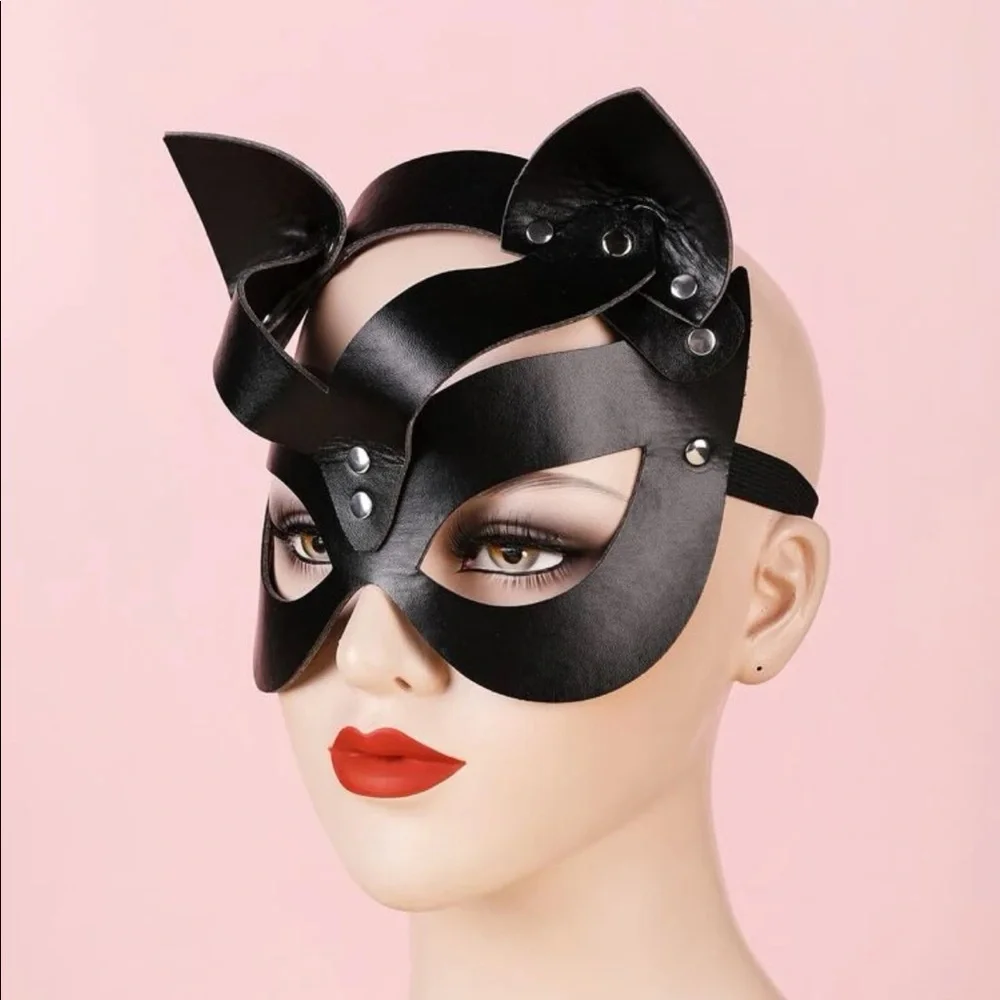 Cat Halloween Eye Mask Faux Leather New